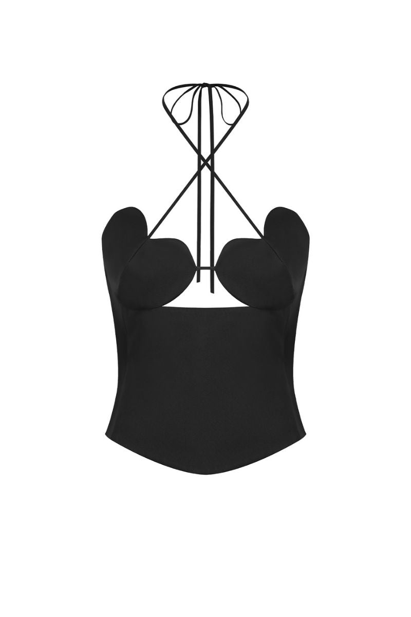 Black MS. Heart side bustier top by Stolen Stores featuring a fitted design and stylish side detail.