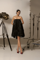 CEM embellishment straight across neck tulle mini dress with elegant design and sheer fabric, perfect for stylish occasions.