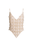 LECIA laser cut mesh silk chiffon tank top featuring delicate laser cut details and lightweight, flowy silk chiffon fabric.