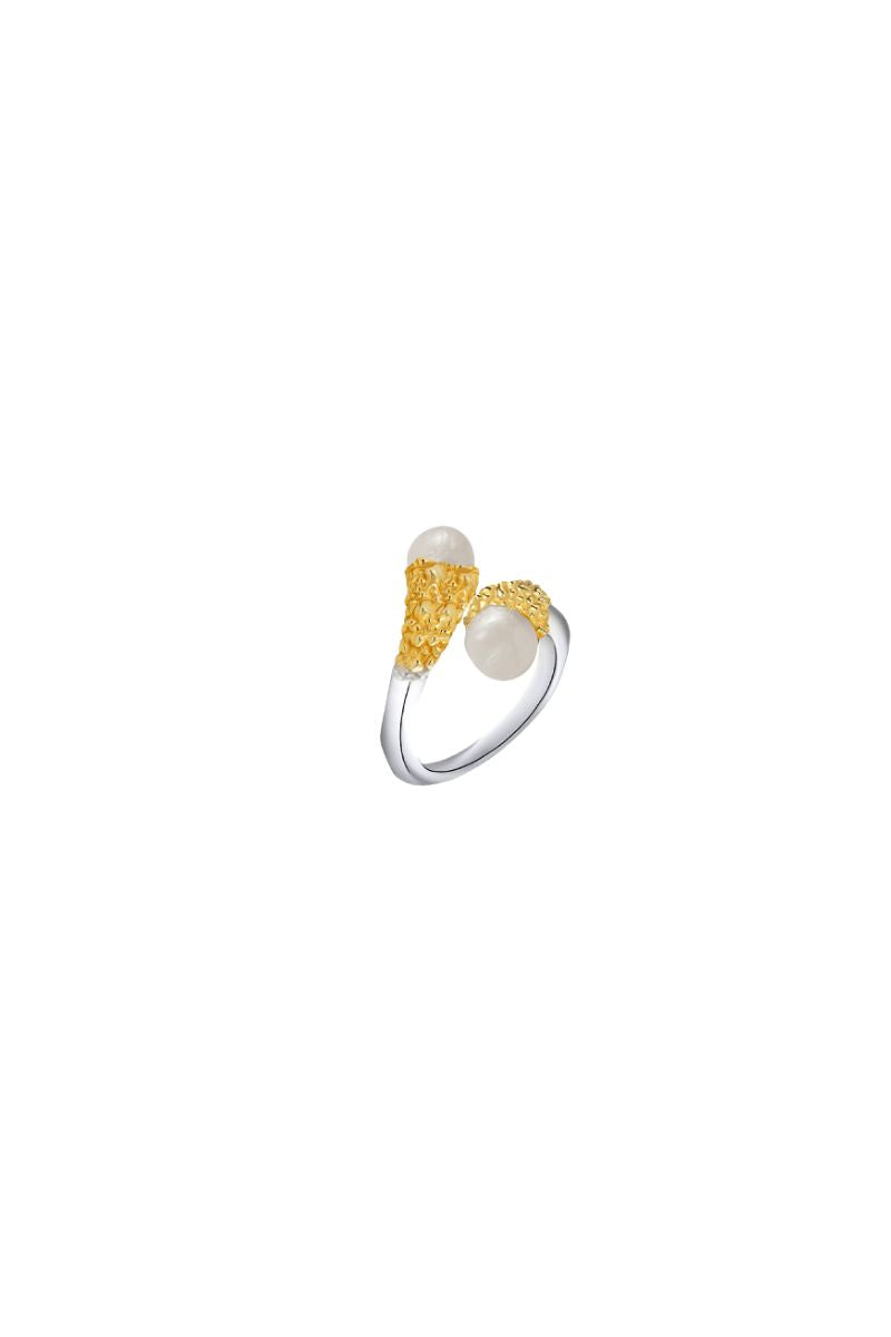Silver and gold mixed ring by Jude Benhalim featuring a sleek, modern design with a shiny finish.