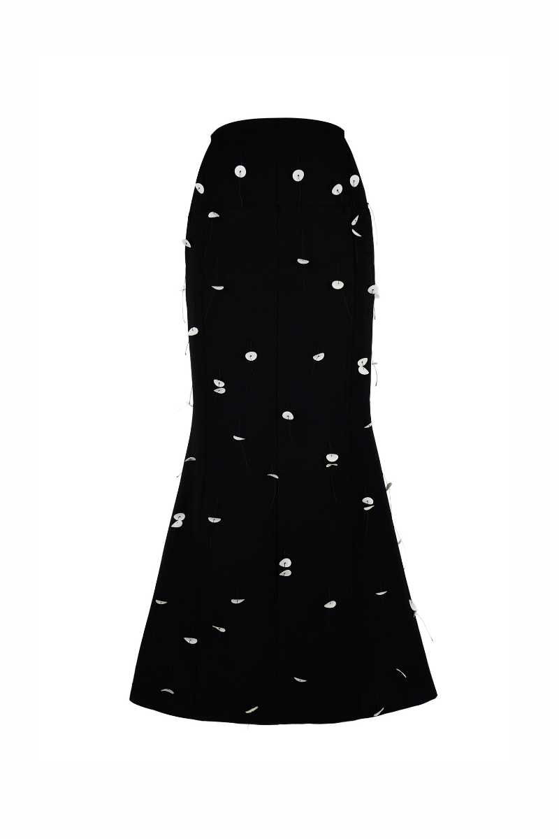 Maison Des Copains Gracy trumpet ribbed ankle-length midi skirt, shown in a sleek, fitted design perfect for stylish everyday wear.