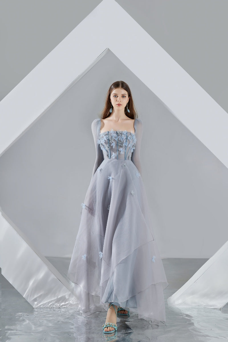 HAPPY CLOTHING HAYLEY GRAY ORGANZA FLARED MAXI DRESS | Cult Mia HAPPY CLOTHING HAYLEY GRAY ORGANZA FLARED MAXI DRESS | Cult Mia