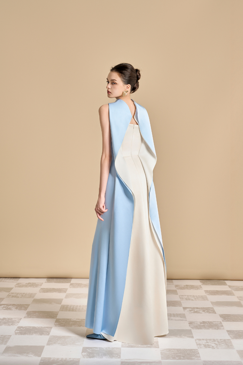 POPPY TRUMPET SLEEVELESS SATIN FLOOR LENGTH DRESS - CULT MIA