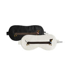 White silk dachshund-shaped sleeping eye mask by Not Just Pajama, designed for comfortable, restful sleep.