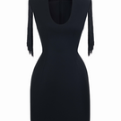 Maison Des Copains Presley Sheath Scoop Neck Mini Dress, fitted black mini dress with scoop neckline and sleeveless design.