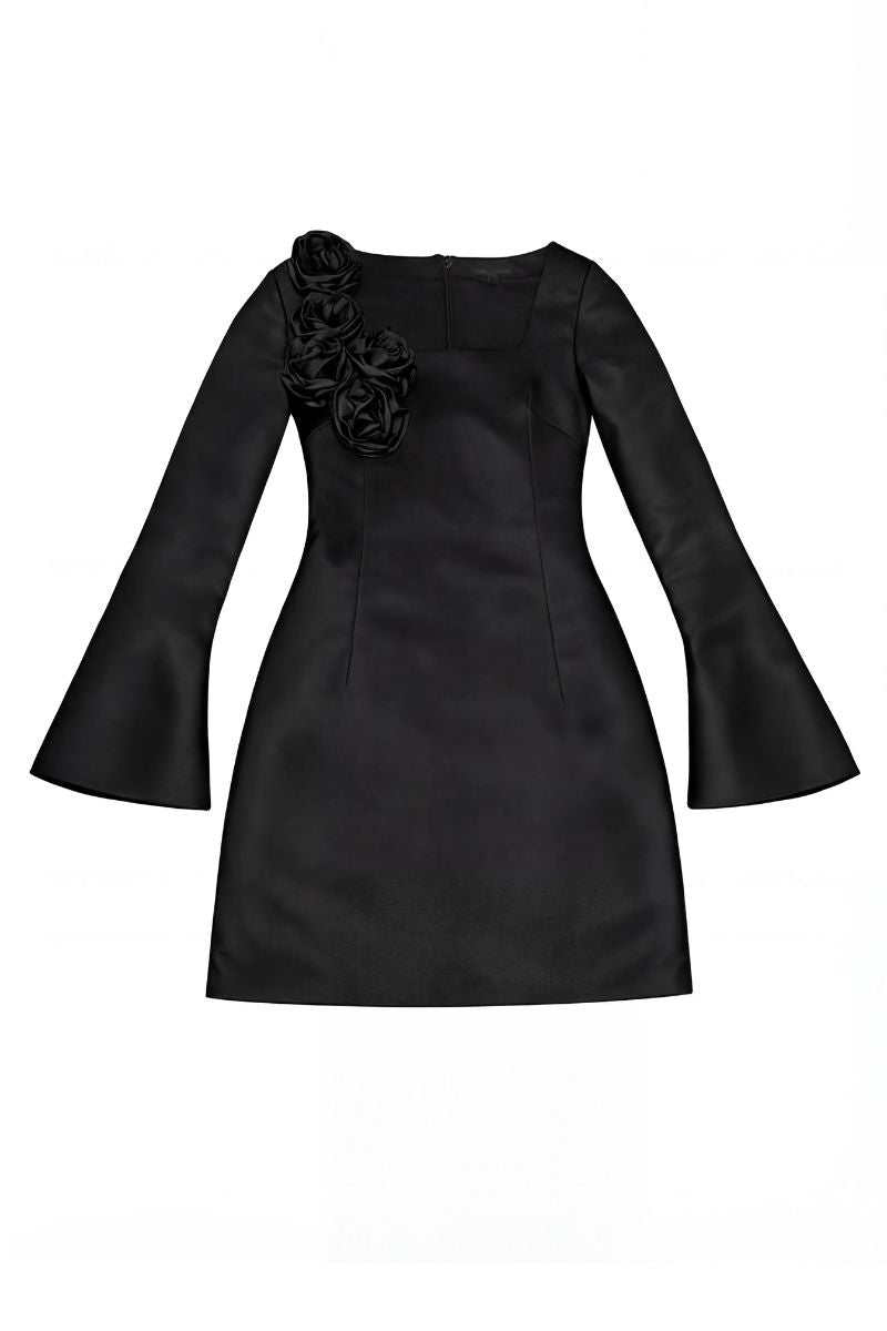 Black GIGI mini dress by Junie featuring a fitted silhouette and stylish design, shown on a model.