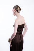 Brown Danielle top by LEDIEL, featuring a stylish design, displayed on a hanger with a focus on the fabric and neckline.
