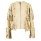 Double A Aurora leather jacket in beige yellow with a classic collar, zip-front closure, and sleek leather finish.