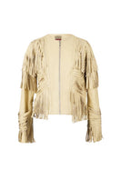 Double A Aurora leather jacket in beige yellow with a classic collar, zip-front closure, and sleek leather finish.