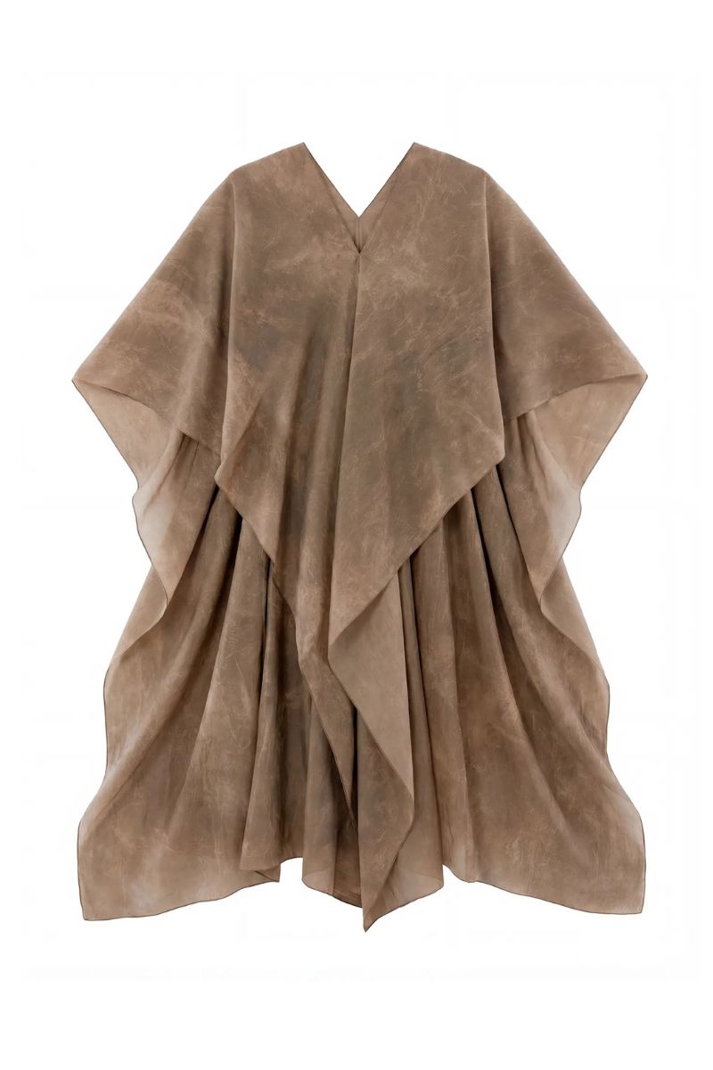 Shatha Essa draped detail caftan top with strappy inner dress, maxi dress style featuring elegant fabric and flowing silhouette.