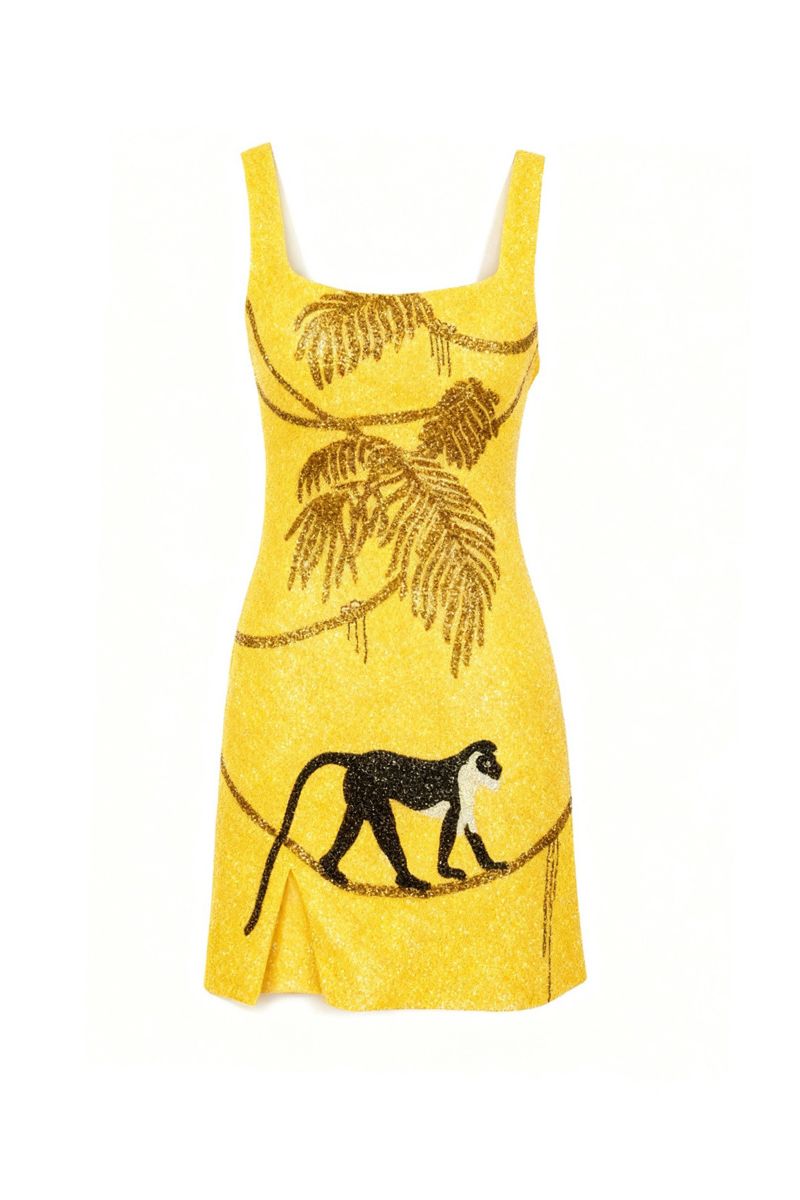 ST. BARTH HAND-BEADED CRYSTAL DRESS IN YELLOW