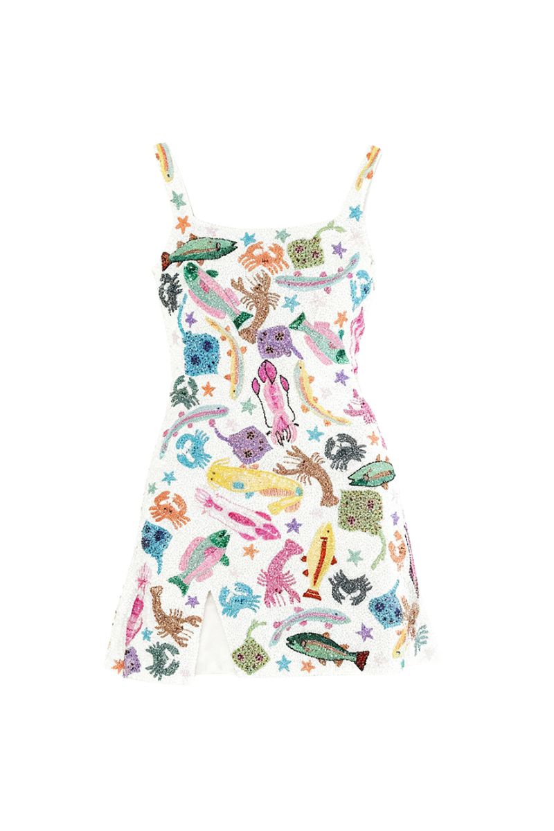 ARIZONA BEADED MINI DRESS IN WHITE