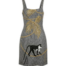 Oceanus St. Barth hand-beaded crystal grey mini dress, elegant sleeveless design with intricate beadwork and shimmering details.