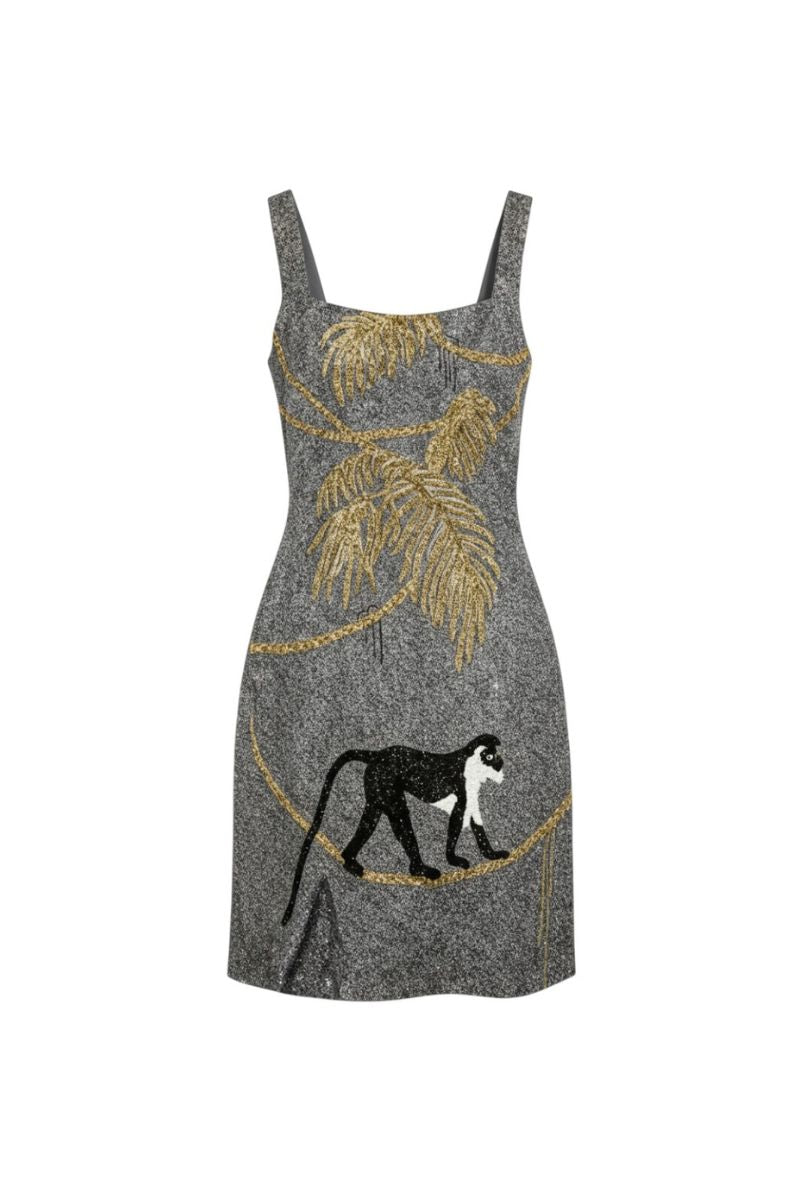 Oceanus ST. BARTH HEAND-BEADED CRYSTAL DRESS IN GREY