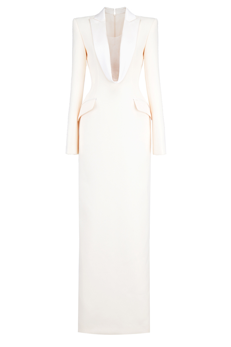 MIRANDA SHEATH PEAK LAPEL FLOOR LENGTH DRESS - CULT MIA