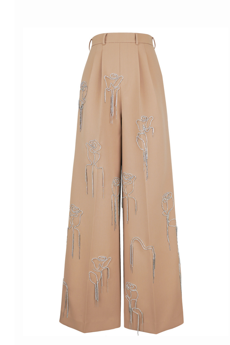 Maison Des Copains Grayson straight wide-leg floor-length pants in brown, featuring a relaxed fit and tailored waistband.