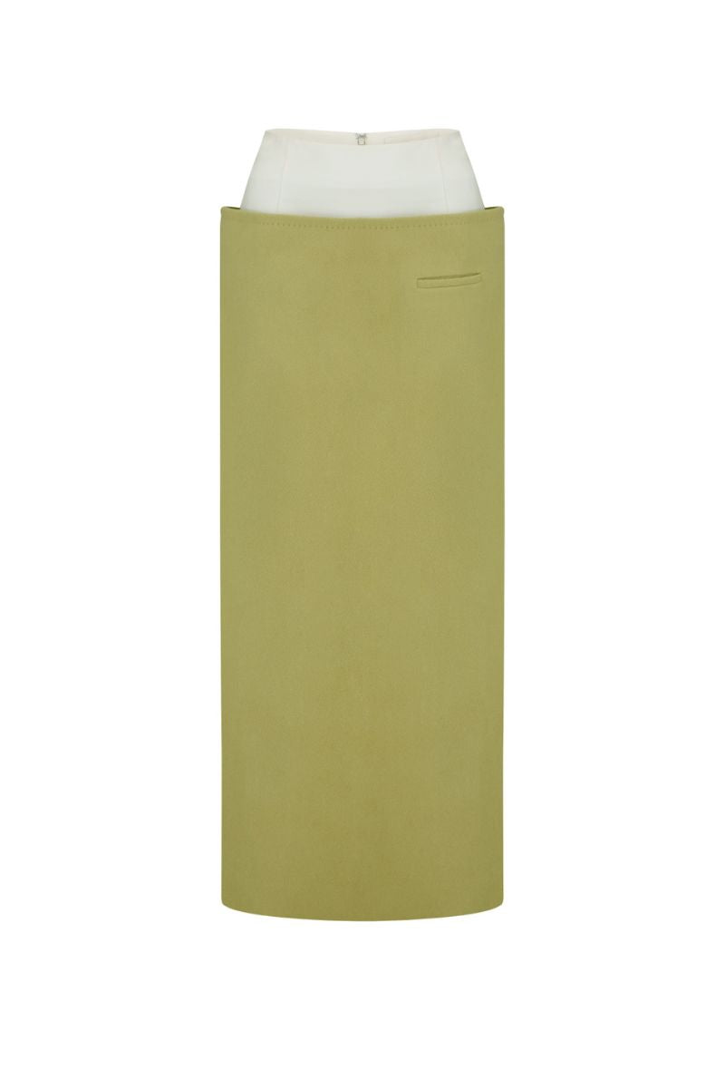 TUXEDO MAXI PENCIL SKIRT IN GREEN - CULT MIA