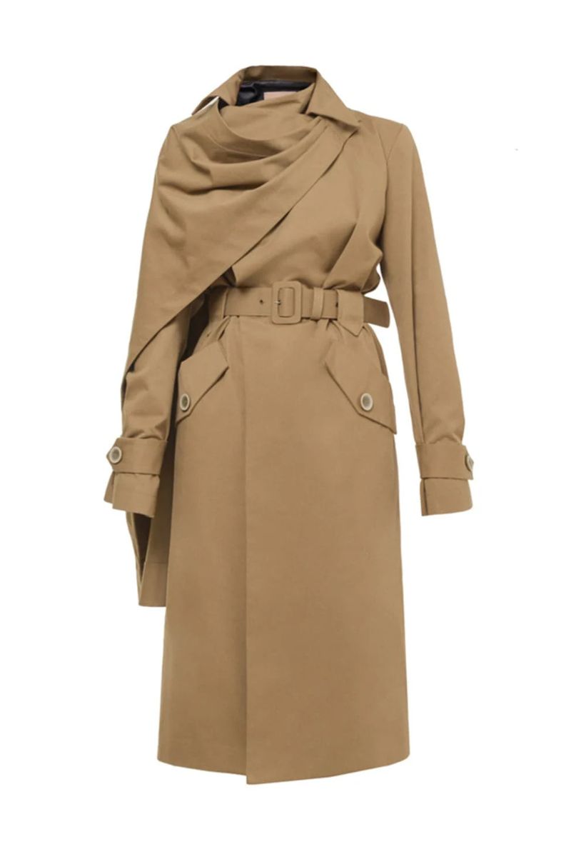 Liya safari trench coat in beige, lightweight with classic collar and button details, perfect for stylish outerwear.