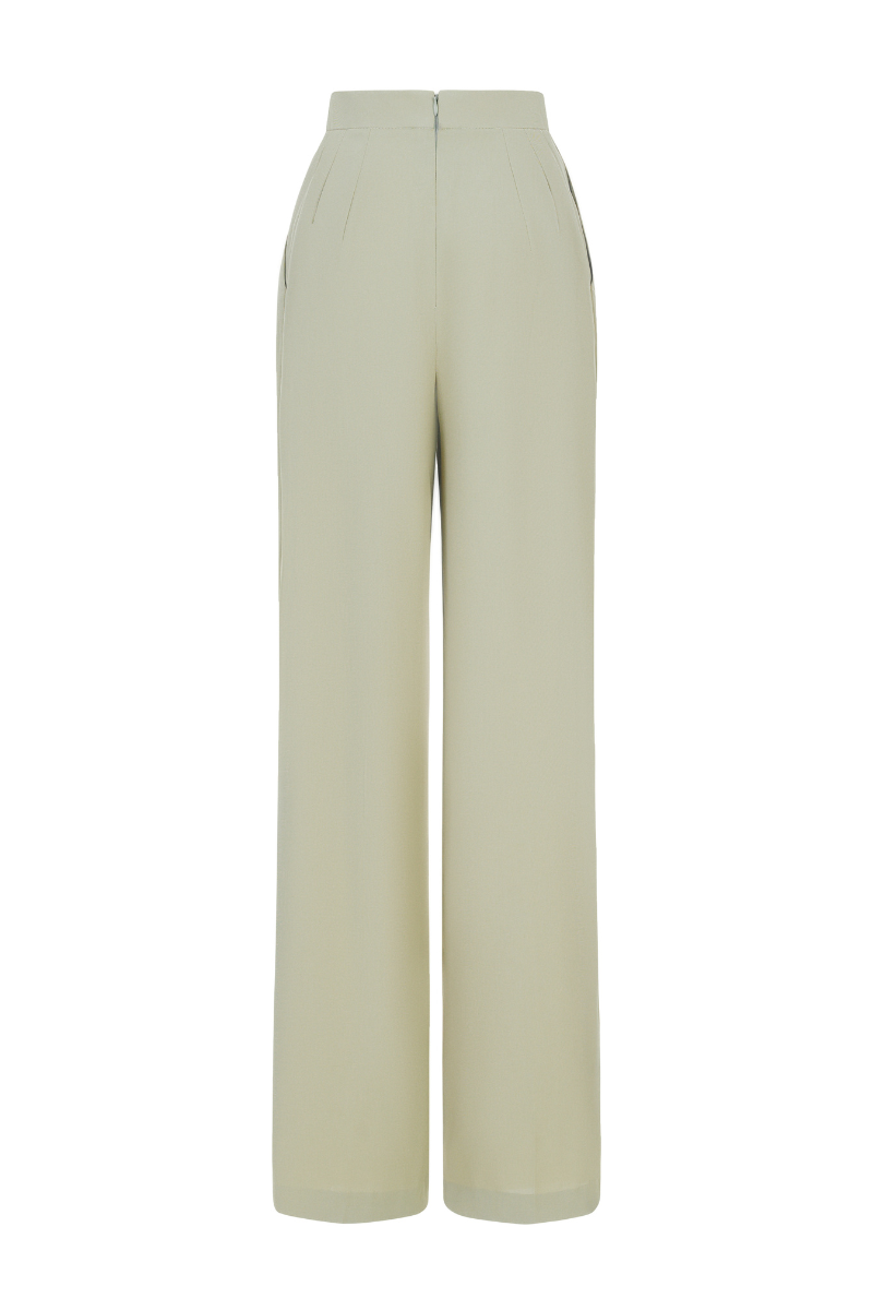 Maison Des Copains Helen straight wide-leg floor-length pants in a neutral fabric with a relaxed fit and high waist.