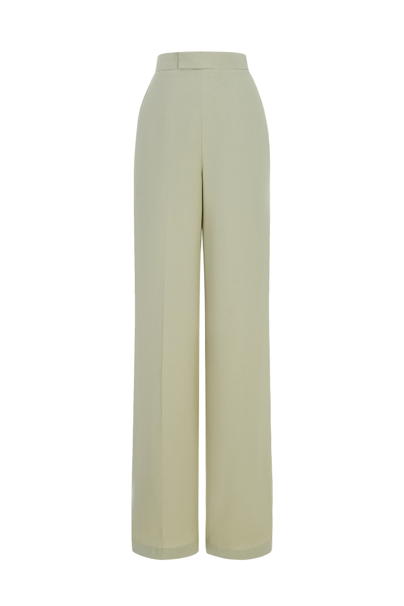 Maison Des Copains Helen straight wide-leg floor-length pants, stylish beige pants with a relaxed fit and floor-grazing hem.