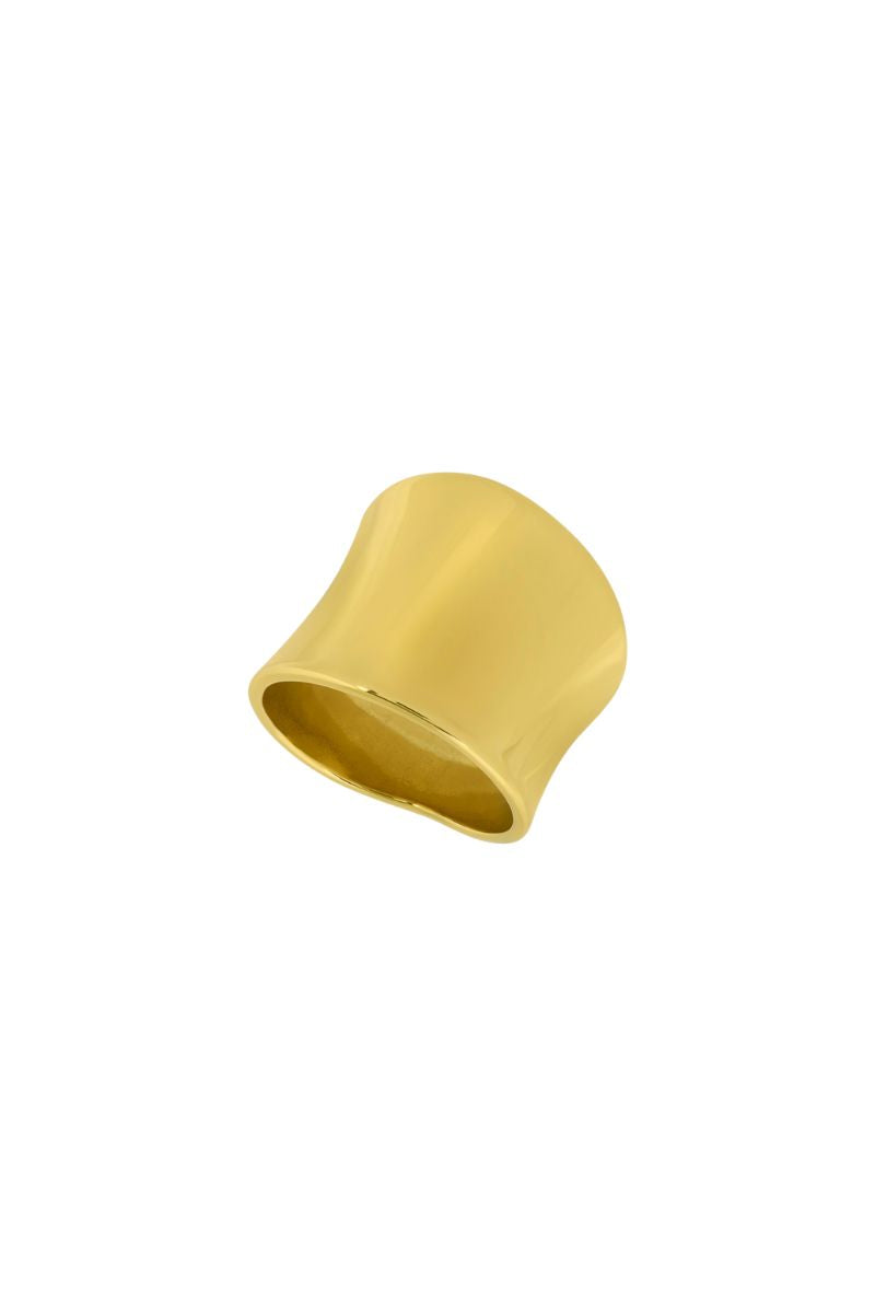 Yellow gold vermeil tape ring by Sara Shala, sleek and modern jewelry piece with a smooth band and minimalist design.