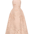 Beige TAFFETA A-line midi dress by ROSEE DE MATIN displayed on a hanger with flowing fabric and elegant design.