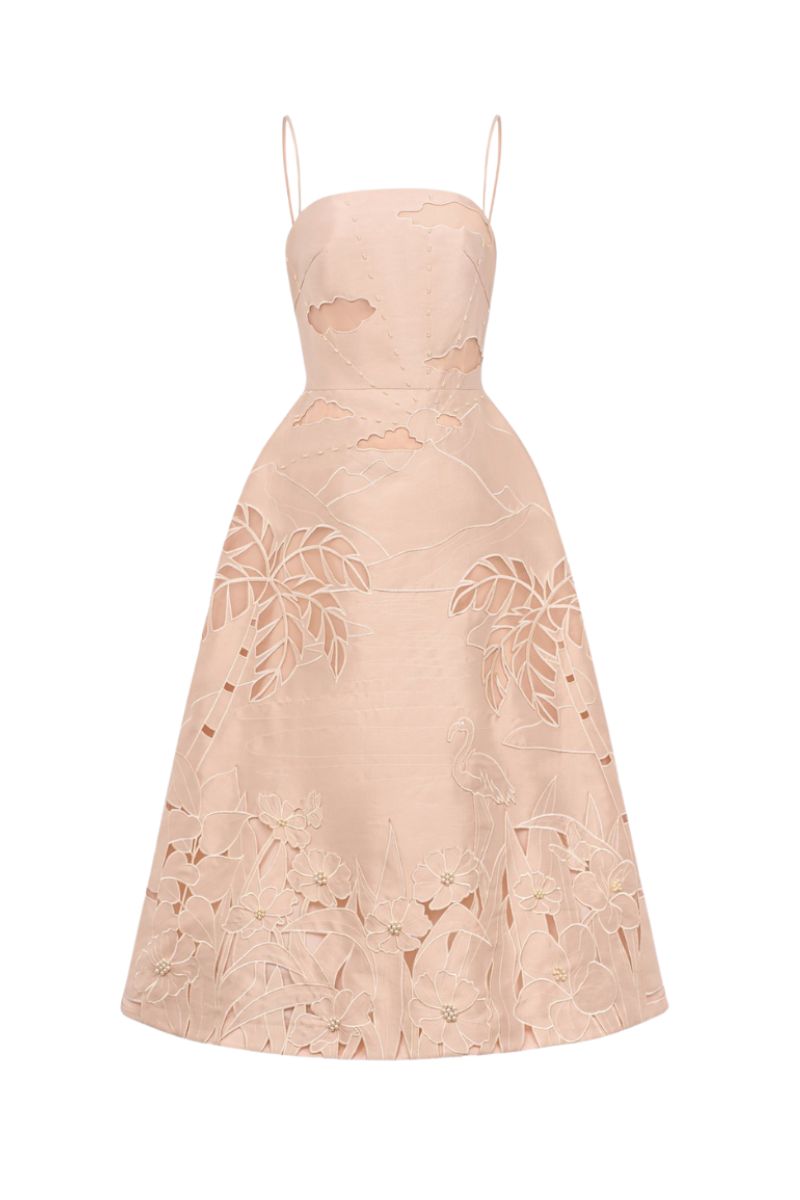 TAFFETA A-LINE MIDI DRESS IN BEIGE