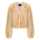 Nana Jacqueline Lavinia short faux fur jacket in beige with a collar and long sleeves, stylish and cozy outerwear for cold weather.
