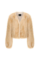 Nana Jacqueline Lavinia short faux fur jacket in beige with a collar and long sleeves, stylish and cozy outerwear for cold weather.