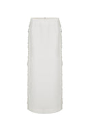 Ivory Pappus Tweed Maxi Skirt by JINSUN featuring a high waist and textured tweed fabric, full-length and flowing.
