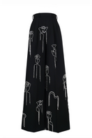 Maison Des Copains gray straight wide-leg floor-length pants in black, showing the relaxed fit and smooth fabric.