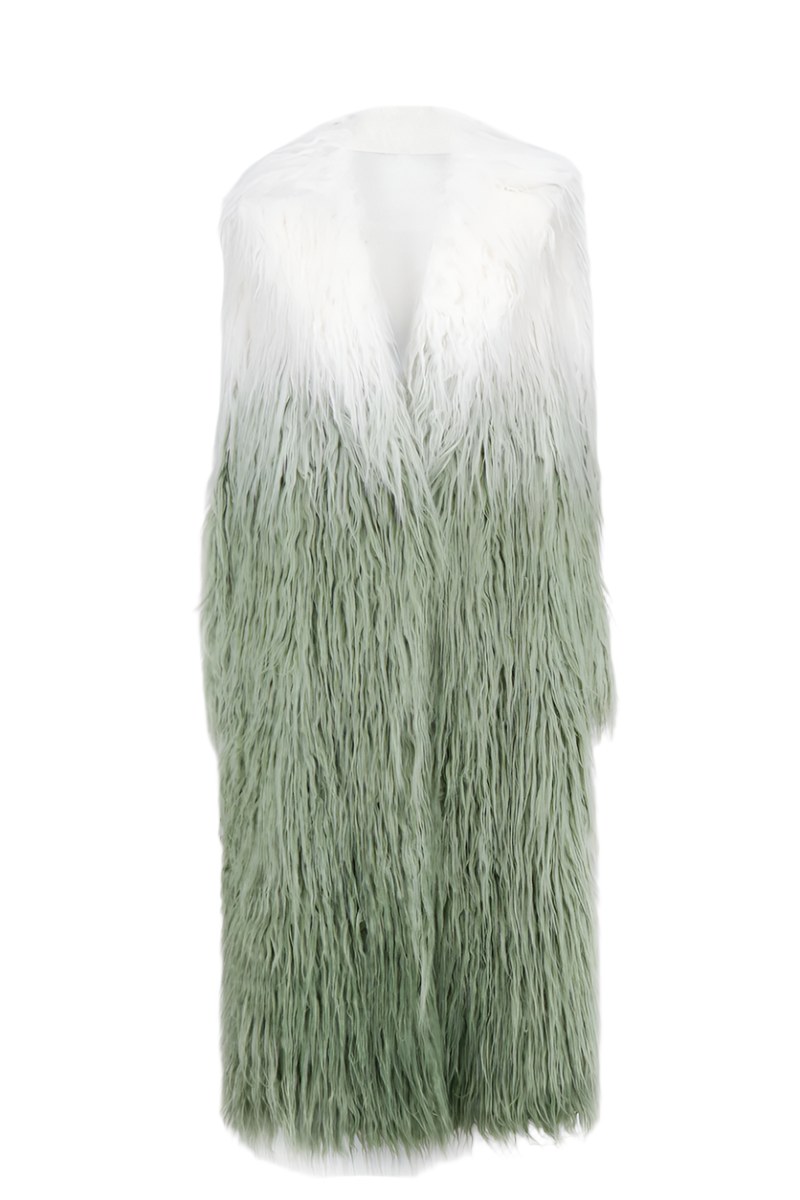 Maison Des Copains Jayla straight faux fur calf-length trench coat with V-neck, stylish and warm for cold weather.