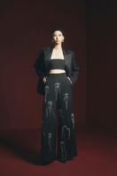 Maison Des Copains gray straight wide-leg floor-length pants in black, showing the relaxed fit and flowing fabric.