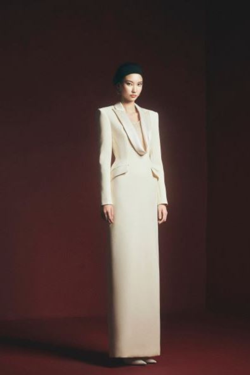 MIRANDA SHEATH PEAK LAPEL FLOOR LENGTH DRESS | CULT MIA | Maison Des Copains MIRANDA SHEATH PEAK LAPEL FLOOR LENGTH DRESS | CULT MIA | Maison Des Copains