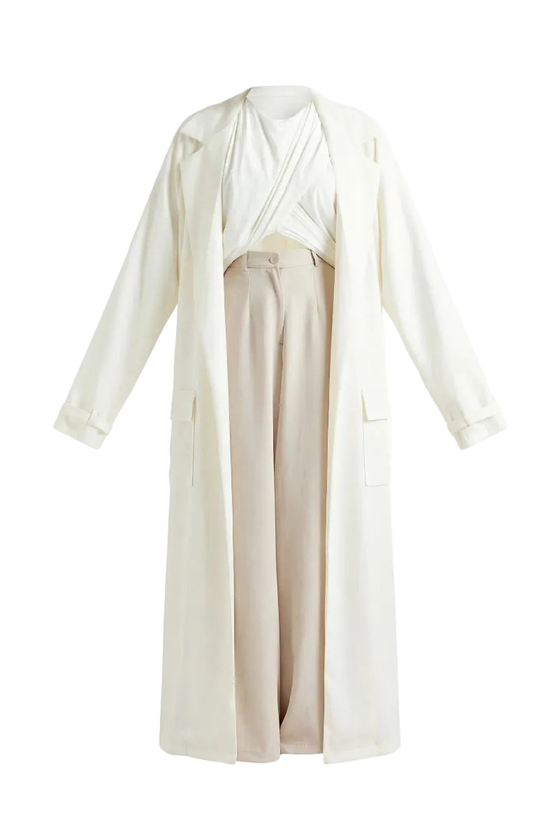 Deme By Gabriella Laurie co-ord set in off white and beige, featuring matching top and pants with a relaxed fit.