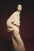 Maison Des Copains Grayson straight wide-leg floor-length pants in brown fabric, showcasing relaxed fit and elegant style.
