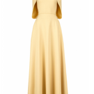 Maison Des Copains jasmine A-line cape sleeved floor-length gown, elegant formal dress with flowing fabric and cape detail.