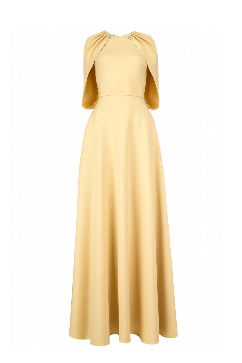 JASMINE A-LINE CAPE SLEEVED FLOOR LENGTH DRESS - CULT MIA
