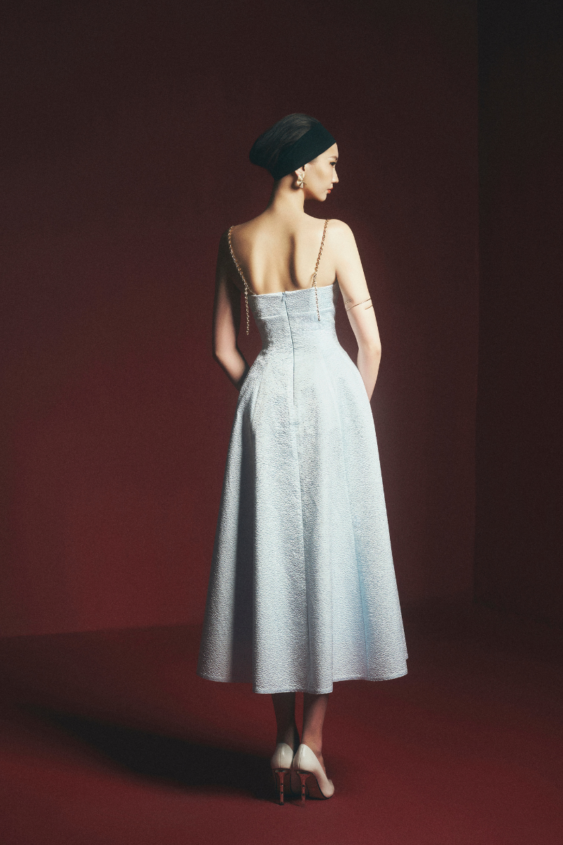 PLUMERIA A-LINE SPAGHETTI STRAP JACQUARD MIDI DRESS | CULT MIA | Maison Des Copains PLUMERIA A-LINE SPAGHETTI STRAP JACQUARD MIDI DRESS | CULT MIA | Maison Des Copains
