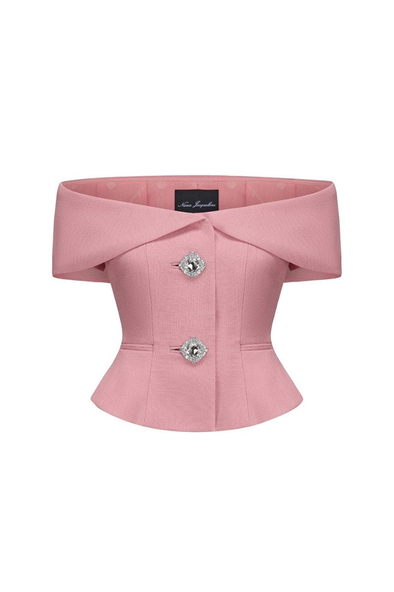 Nana Jacqueline BLAKELY pink top, showing the soft fabric and stylish design, with a fitted silhouette and subtle neckline detail.