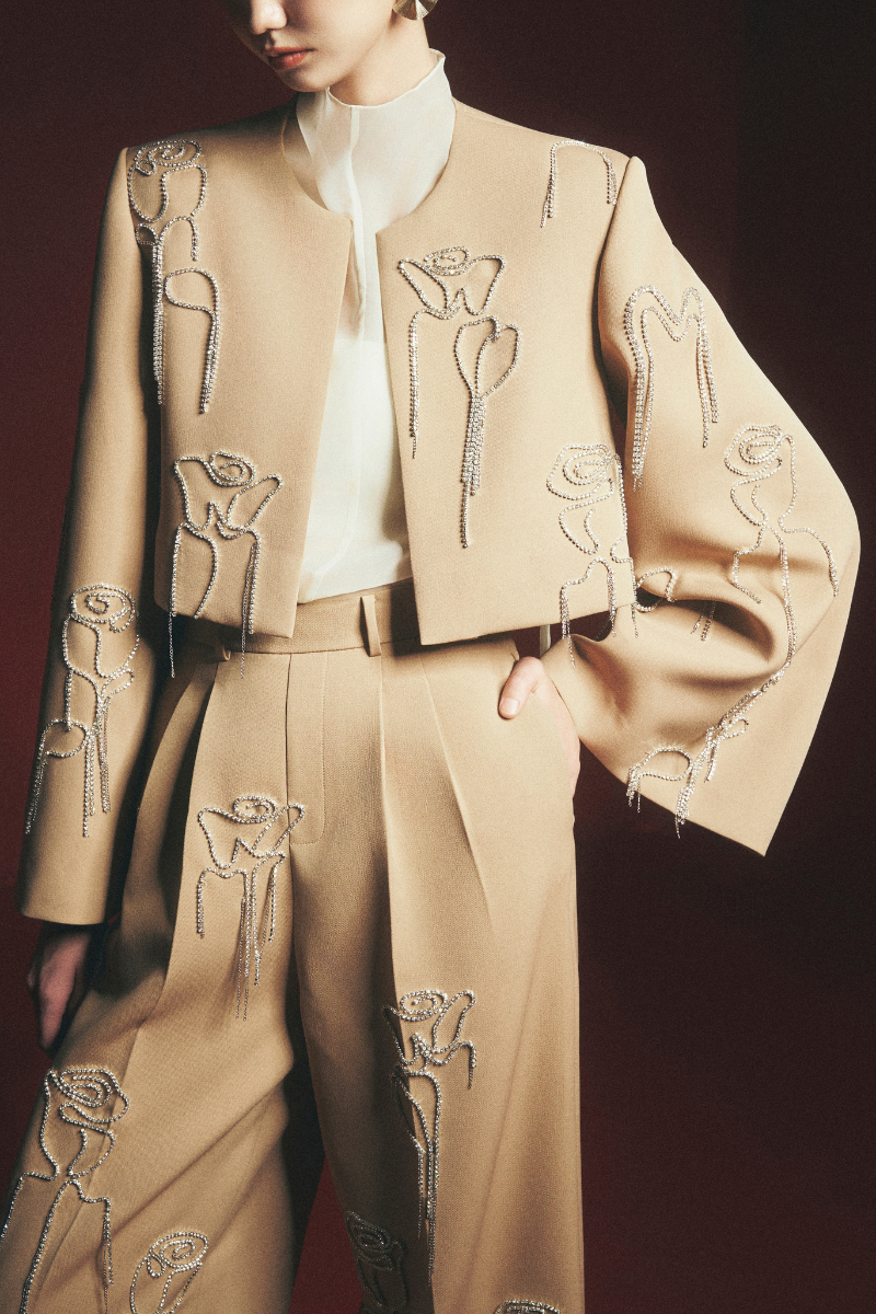 Maison Des Copains Grayson straight wide-leg floor-length pants in brown displayed on a model.