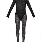 Junie black GIA bodysuit and tights co-ord set worn together, showcasing sleek, fitted black fabric and stylish design.