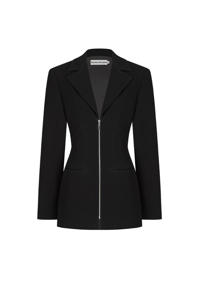 CURVE BLACK OPEN BACK SUIT JACKET - CULT MIA