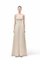 Maison Des Copains LIRIEN A-line cowl neck crepe gown, floor-length dress with elegant drape and sophisticated style.