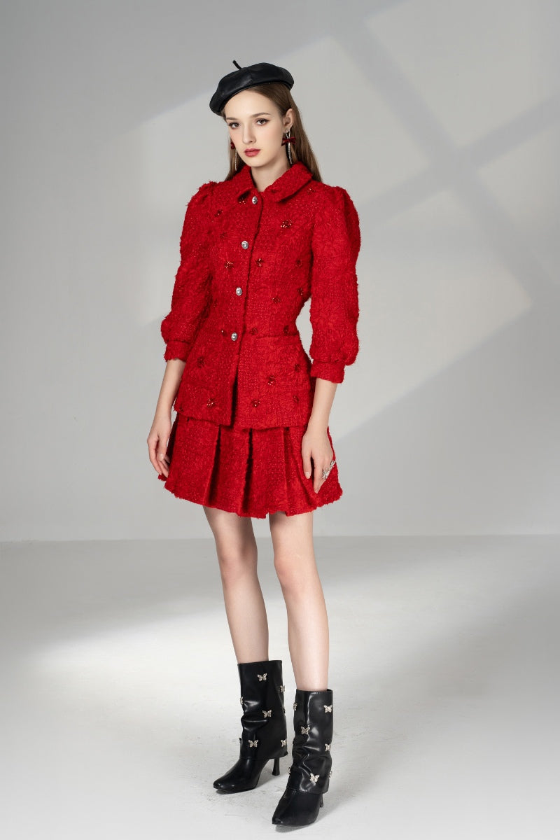 BECCA A-LINE PUFF SLEEVE TWEED MINI SET - CULT MIA