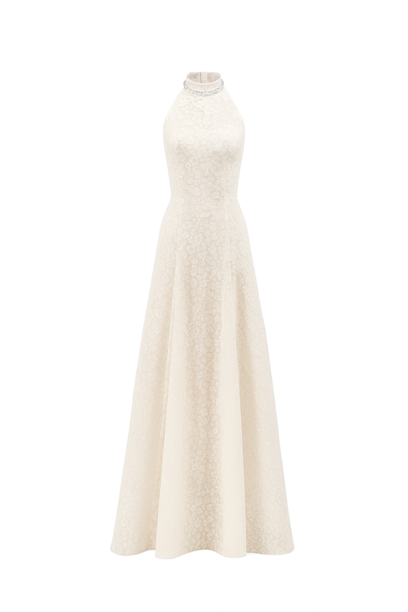 AURELIA A-LINE HALTER NECK LACK FLOOR LENGTH DRESS
