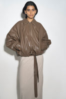 Ura RIA jacket in toffee color, stylish women's outerwear with a smooth fabric finish and classic design.