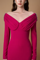 Dark pink crepe de chine V-neck gown with draped details by I.H.F, showcasing a flowing, elegant gown design.