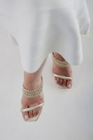 ALTA ETTA CRAFT gold sandals with open toes and ankle straps, stylish heels for casual and dressy occasions.