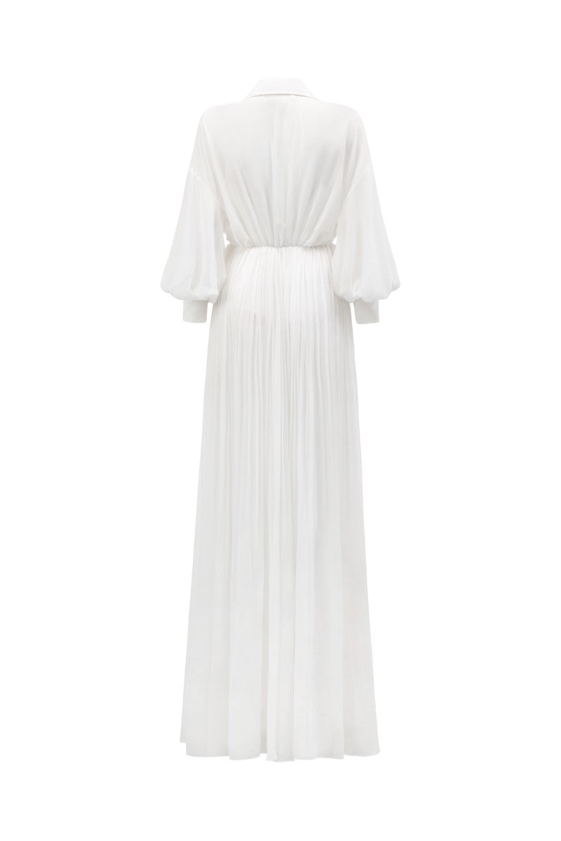pleated long sleeve maxi dress 21Six CLEMENTINA CHIFFON PLEATED DRESS